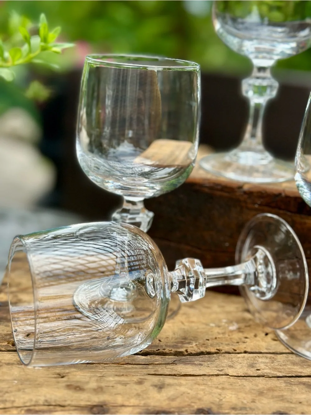 Vintage Clear Wine Glasses Set of 4 Faceted Knop Stem Elegant Barware